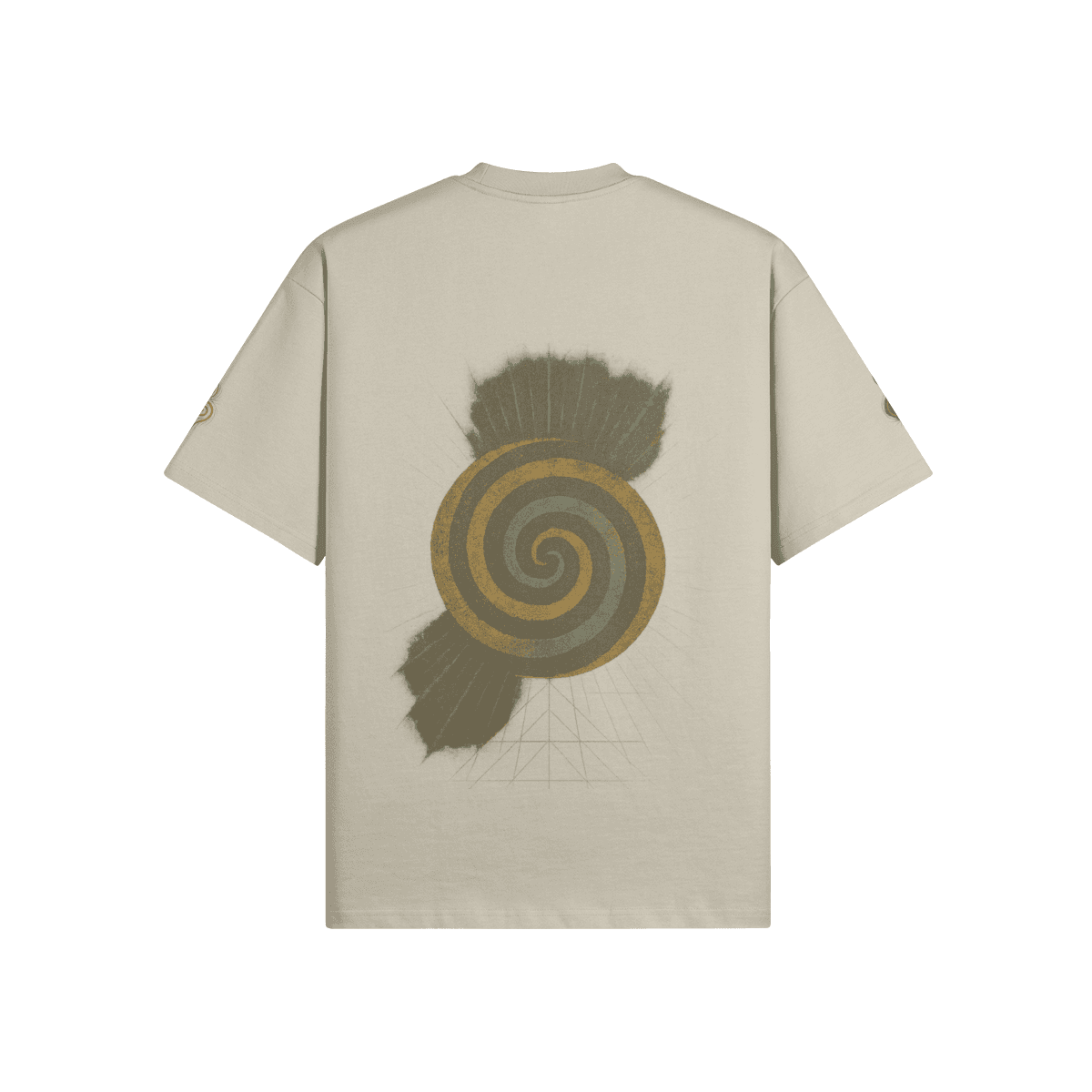 AURA oversized graphic tee back view in ash gray with spiral back print