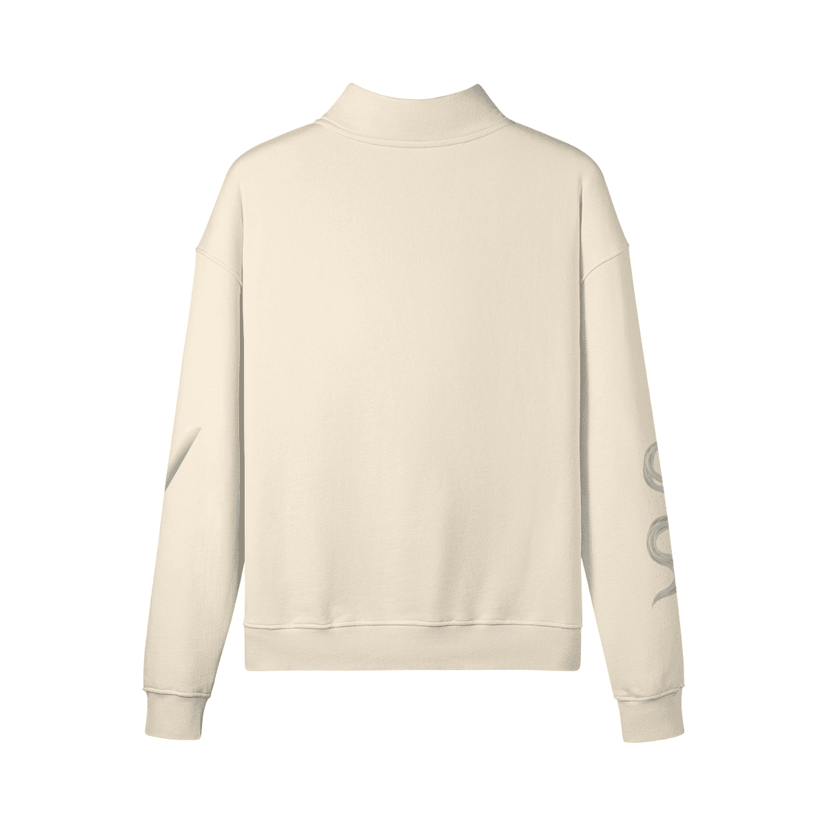 AURACORE graphic half-zip sweatshirt back view in cream with sleeve artwork