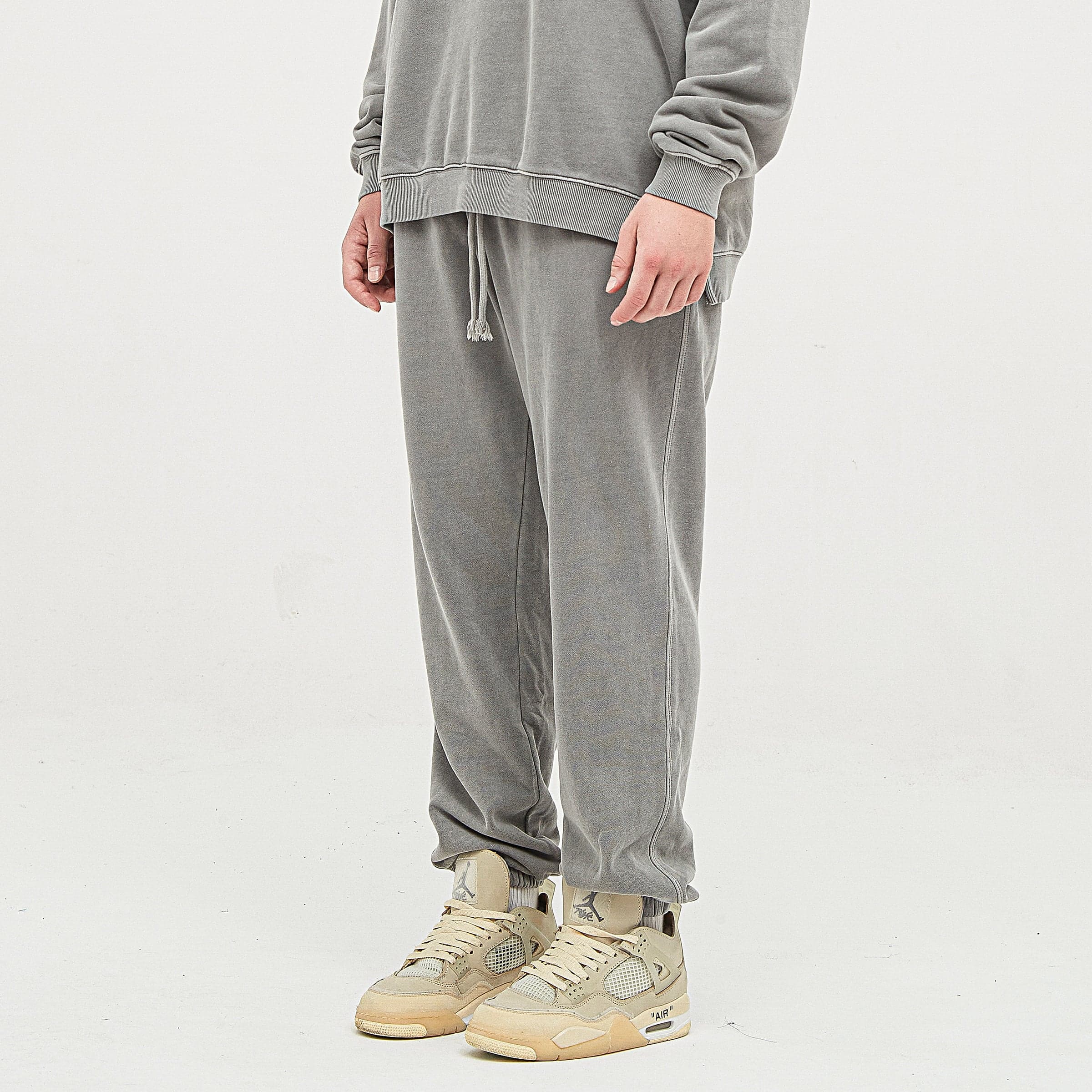 AURIX washed sweatpants angled front lower fit view on model