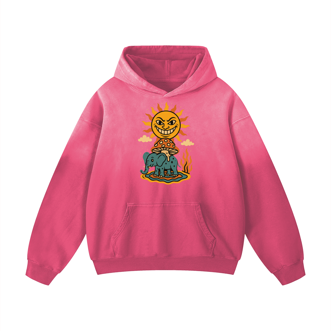 Mystic wizard design printed on front of pink graphic hoodie