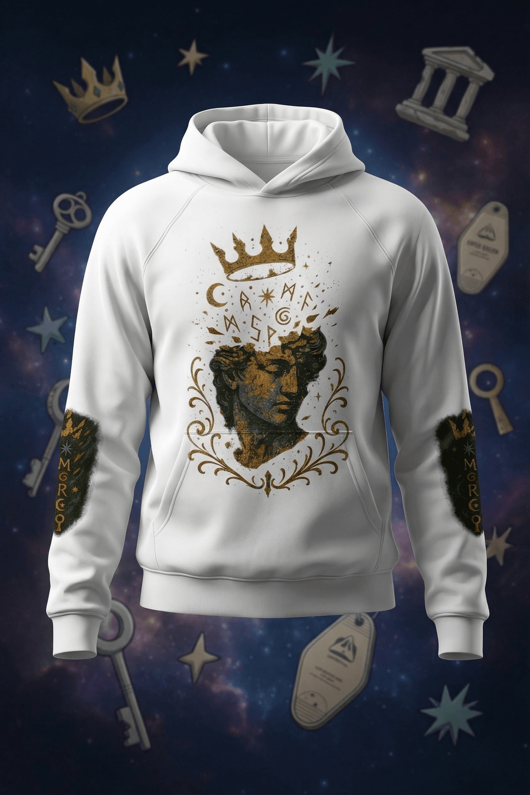 Crownfall Oversized Graphic Hoodie – White 100% Combed Cotton Pullover