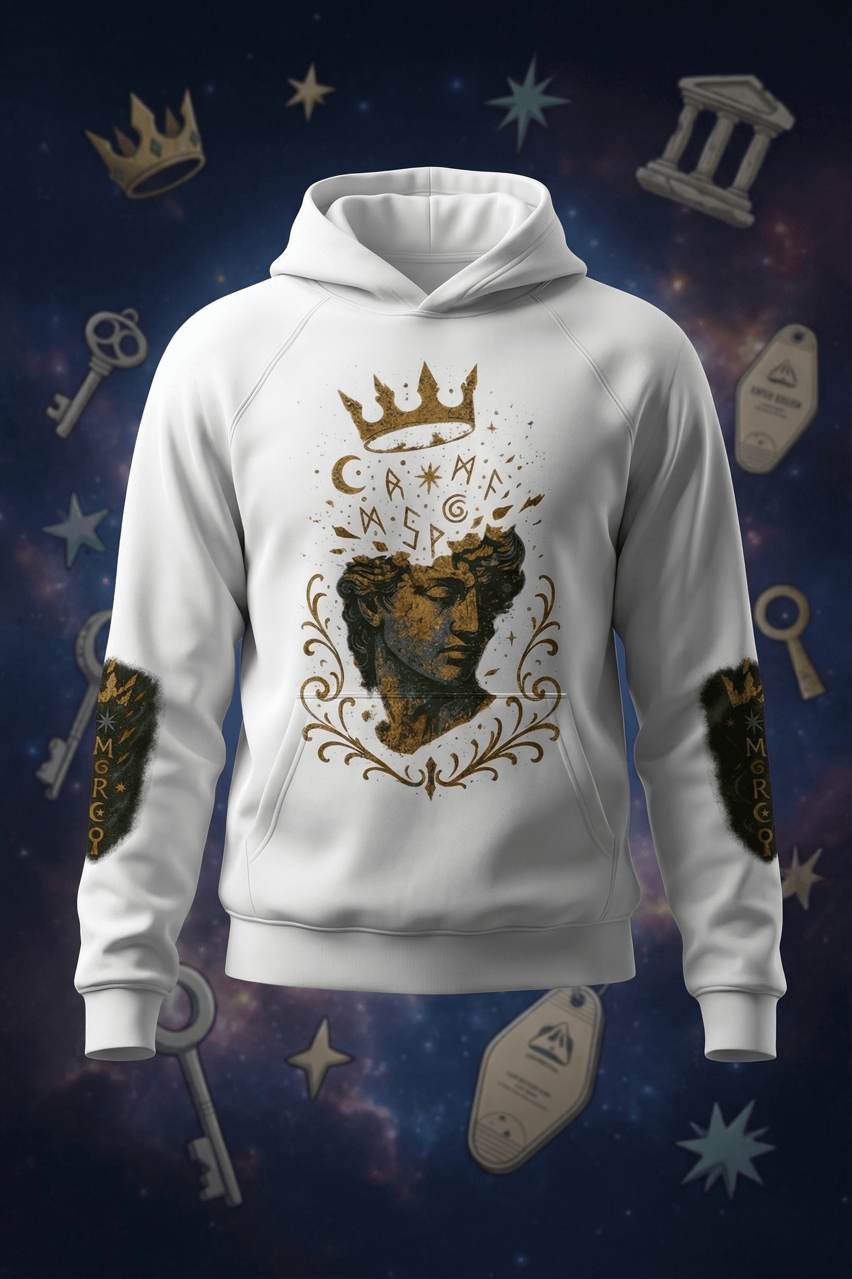 Crownfall Oversized Graphic Hoodie – White 100% Combed Cotton Pullover