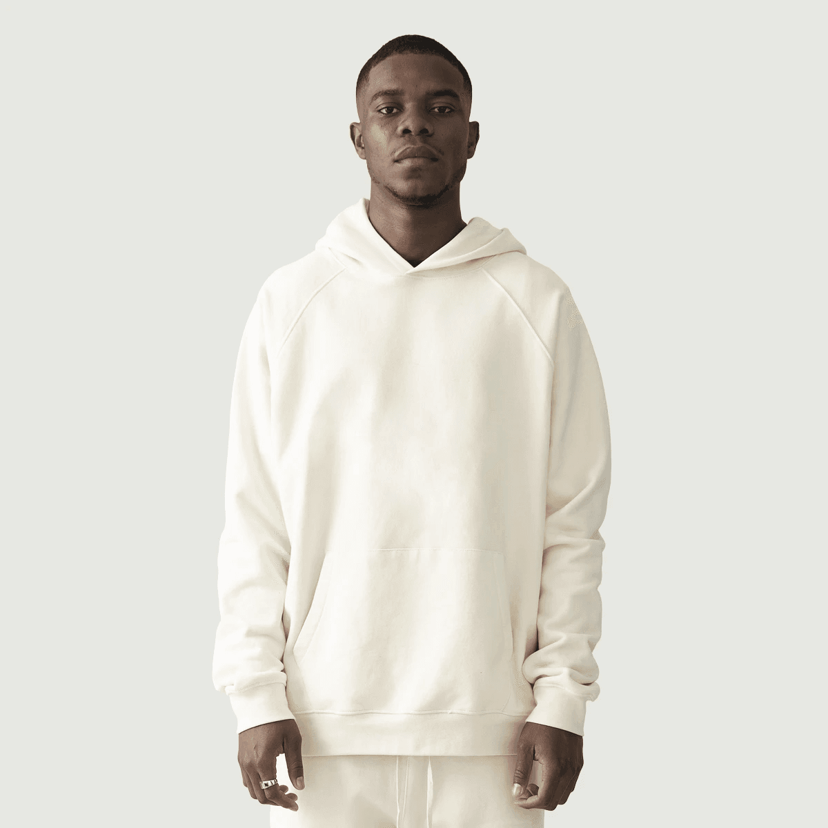 Crownfall oversized graphic hoodie male model front fit view