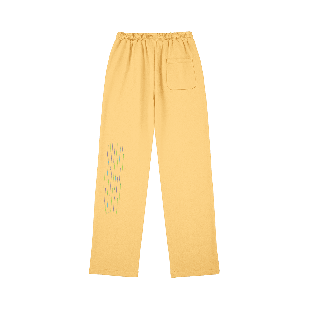 DRGN FLUX embroidered sweatpants front view in yellow with leg embroidery