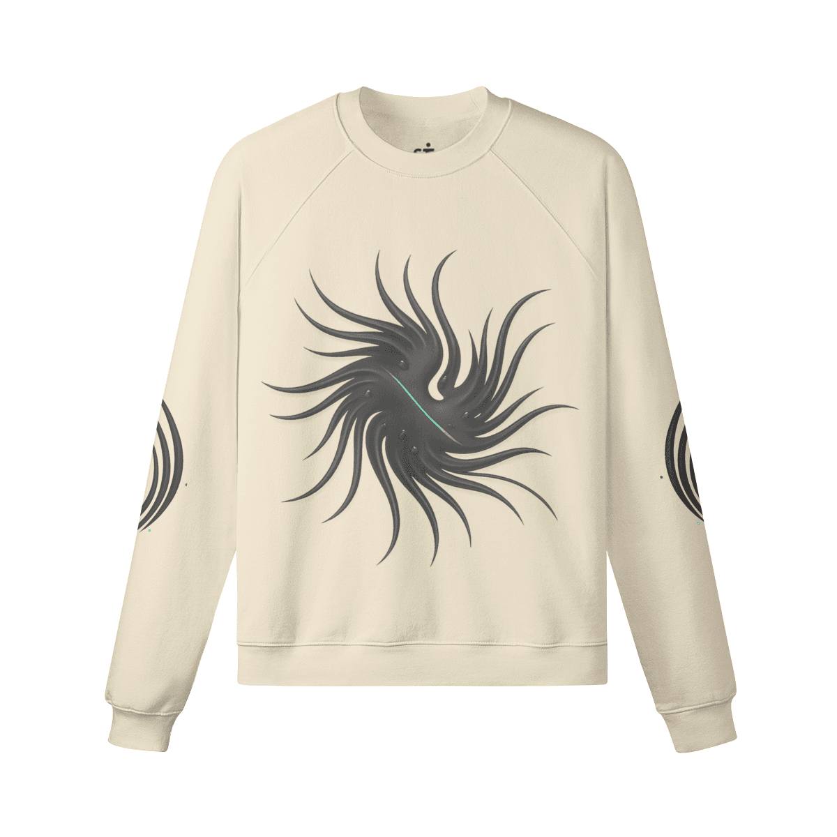 ECLYPSE graphic crewneck sweatshirt front view in apricot with spiral print