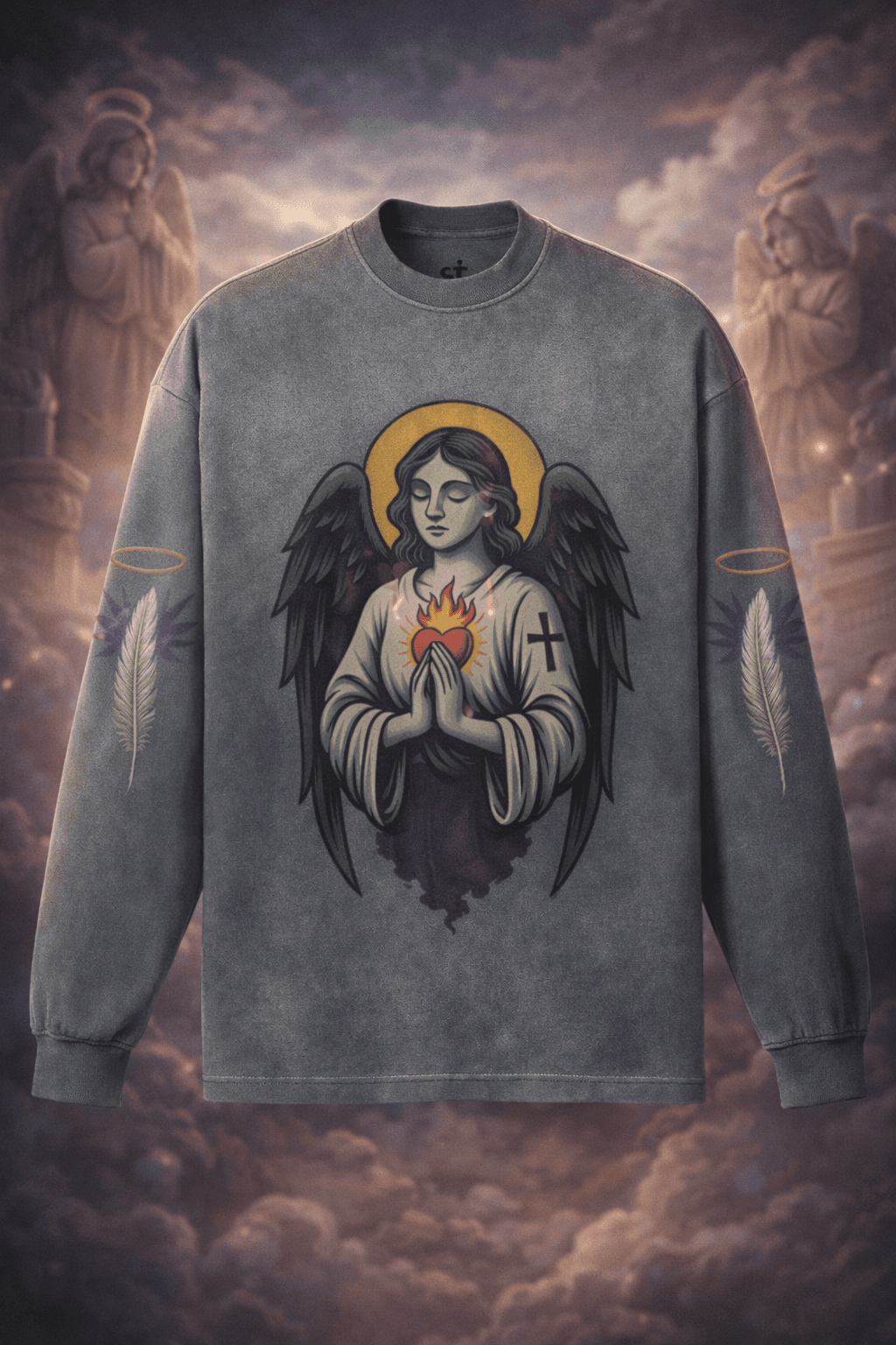FALLEN GRACE Graphic Crewneck Sweatshirt – 100% Cotton Grey Oversized Sweatshirt
