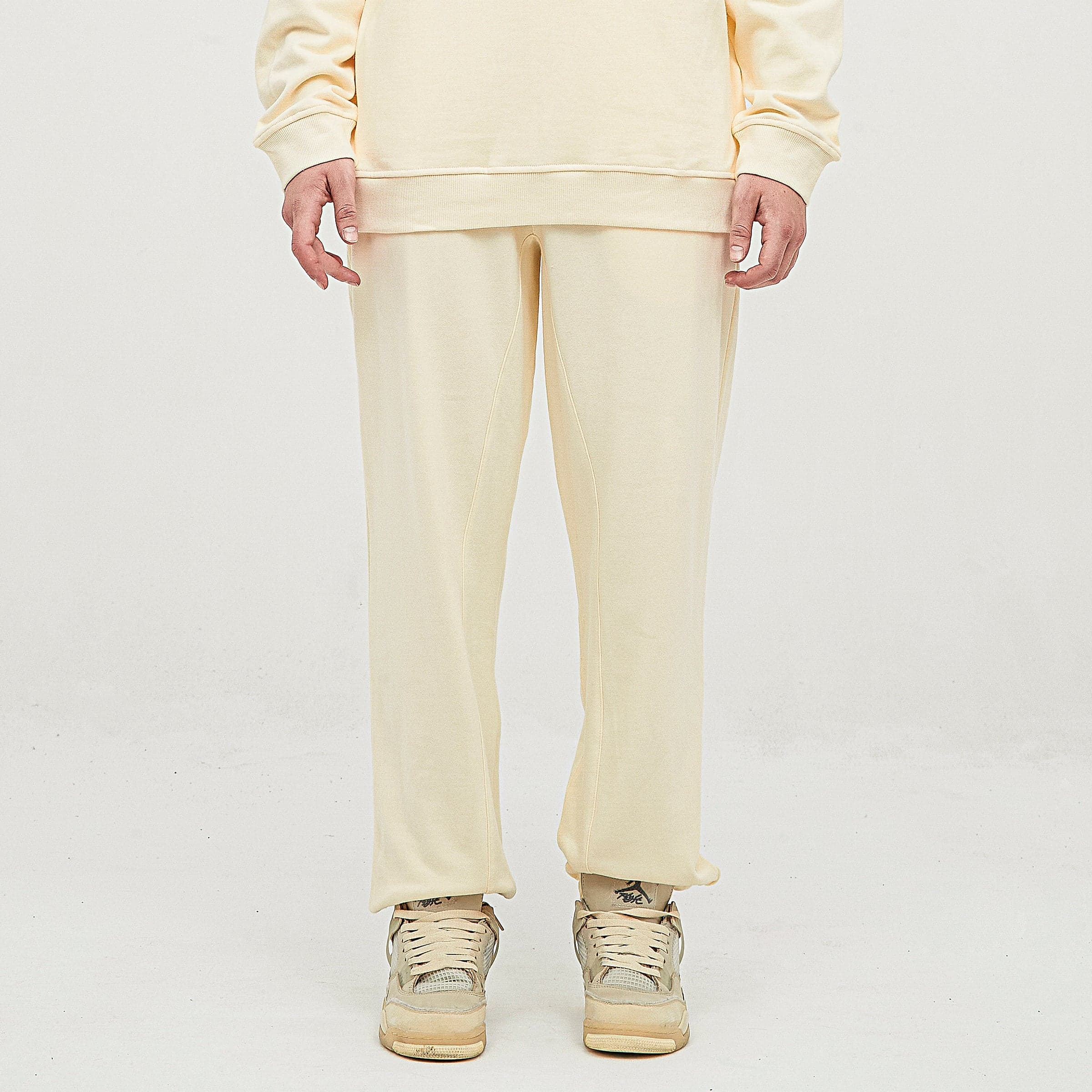 Flora embroidered sweatpants front lower fit view on model