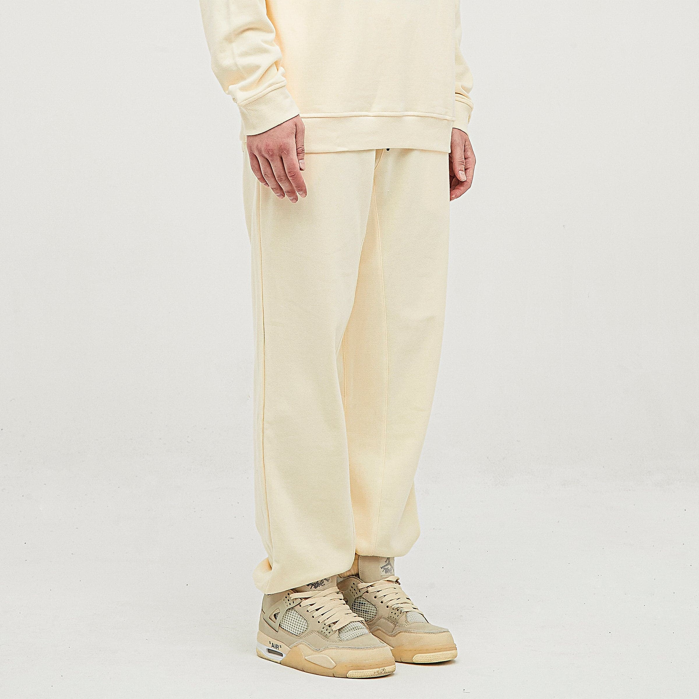 Flora embroidered sweatpants side fit view on model