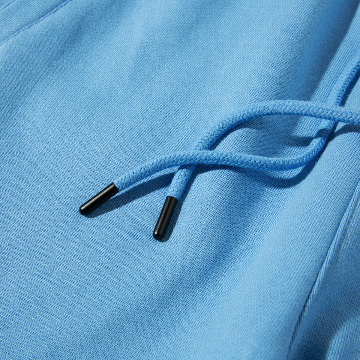Flora media image showing blue sample sweatpants drawstring close-up detail