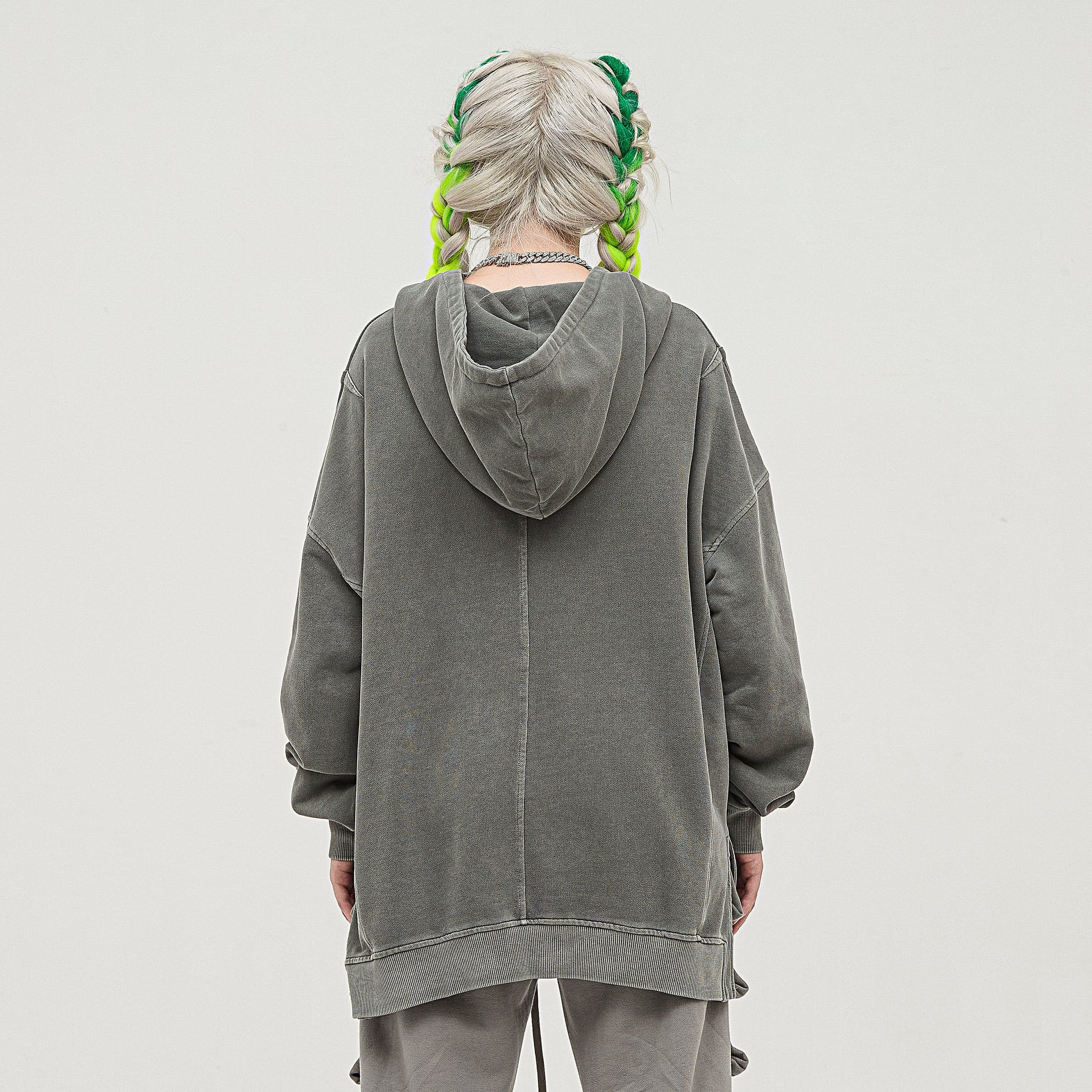 HELLCHAIN oversized graphic hoodie female model back fit view