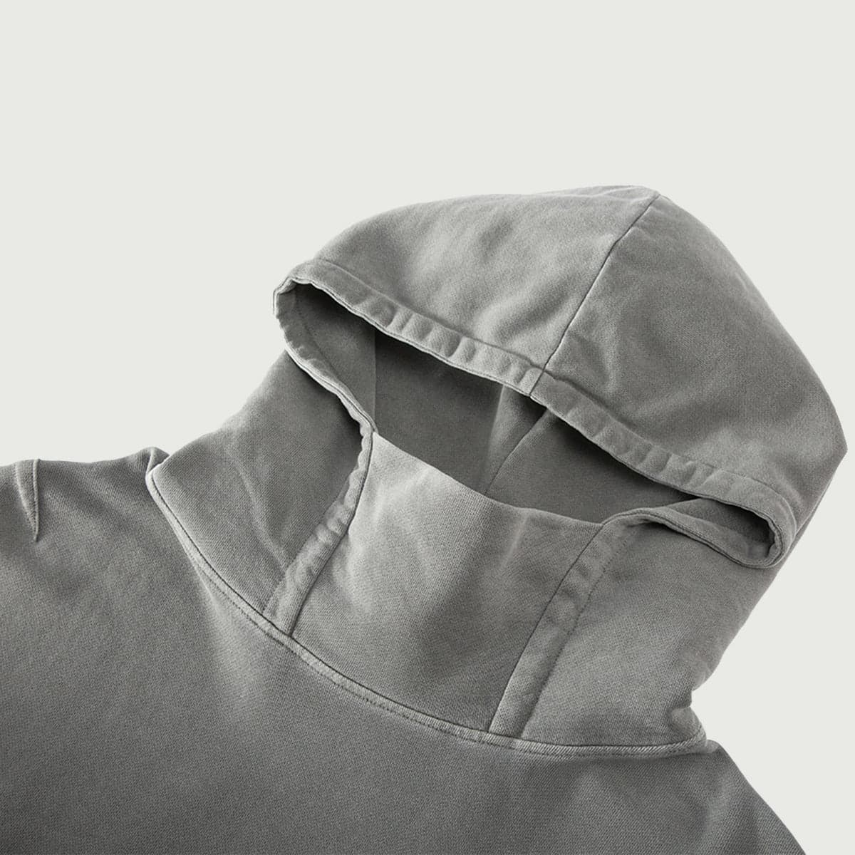 NOX media image showing grey sample hoodie hood close-up detail