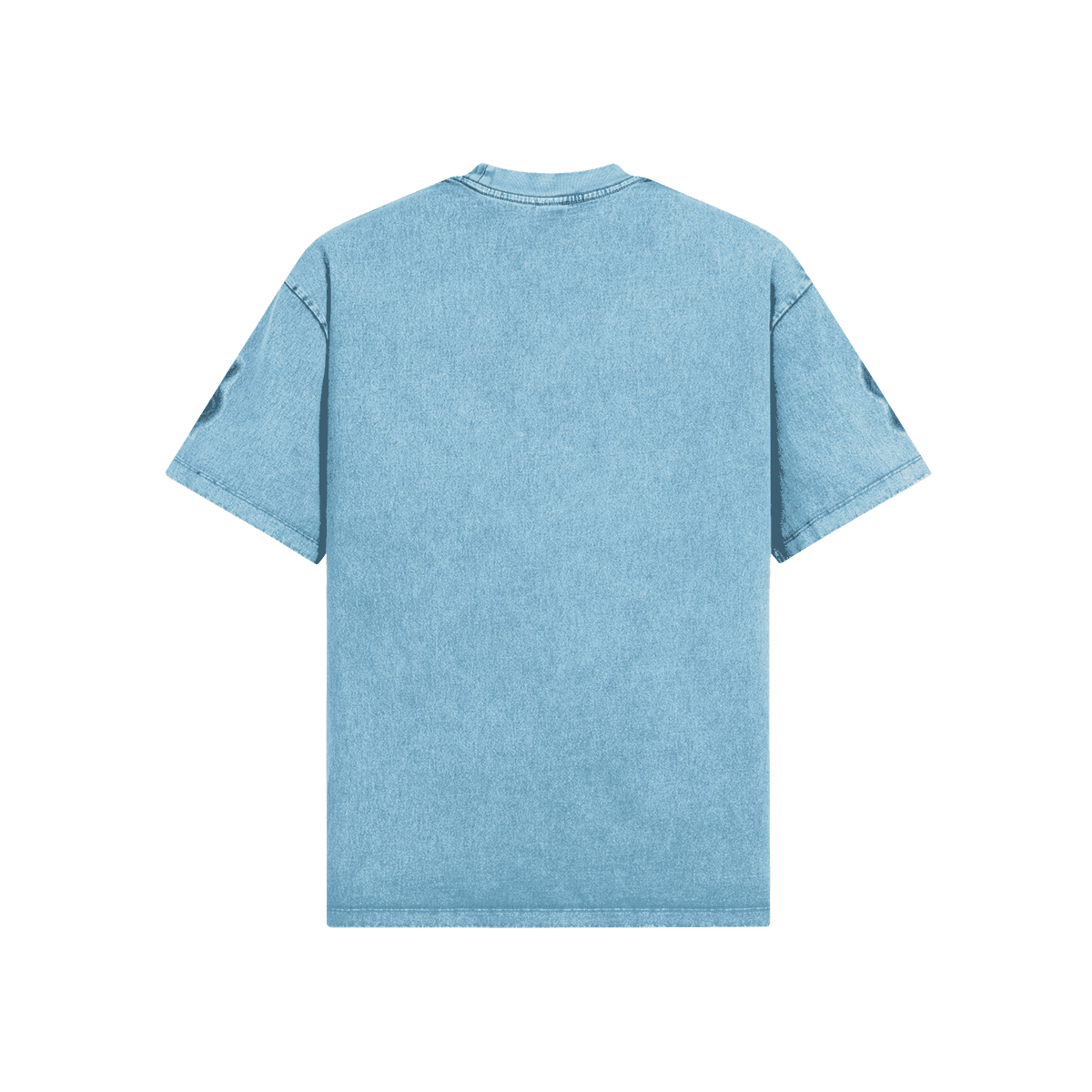 Quantum Veil oversized graphic tee back view in washed blue