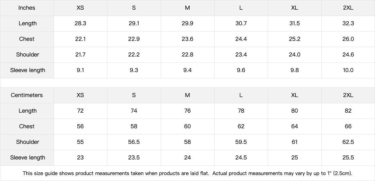 Quantum Veil oversized graphic tee size chart image
