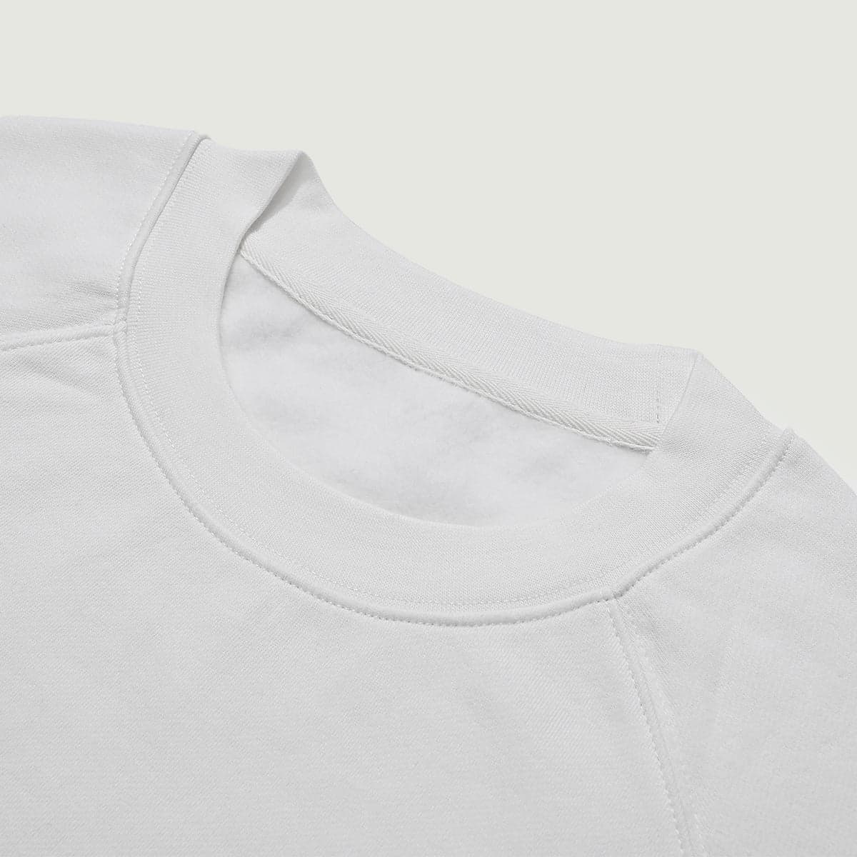 Quiet Bloom graphic crewneck sweatshirt collar close-up detail in cream cotton