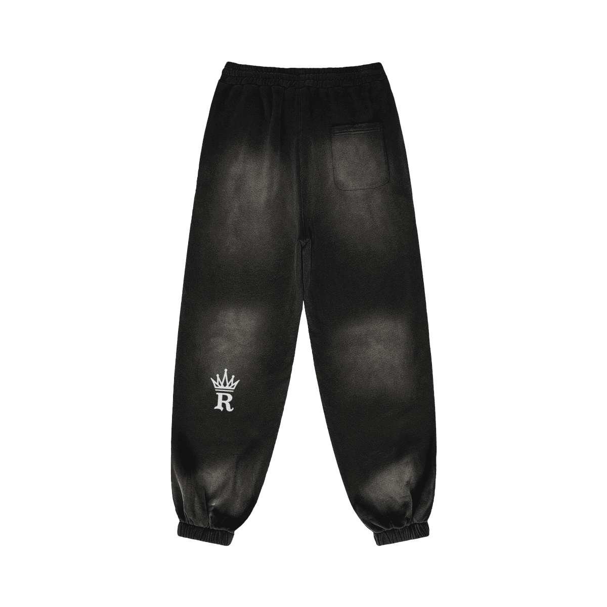 REIGN embroidered sweatpants back view in washed black