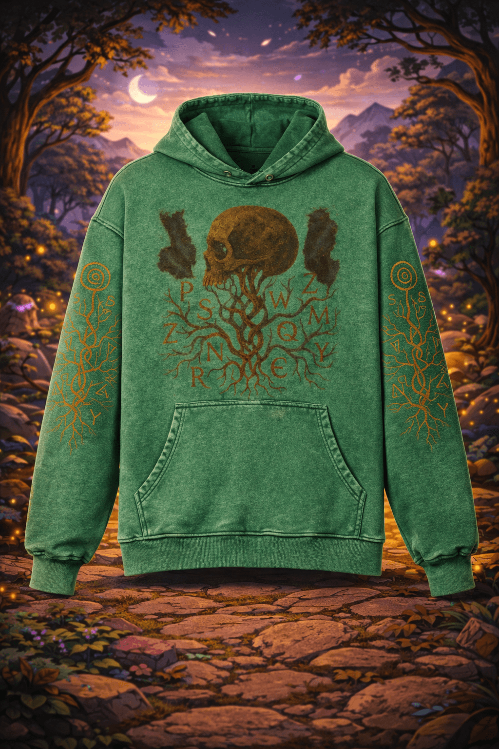 Rooted Spiral Oversized Graphic Hoodie – 100% Combed Cotton Green Pullover