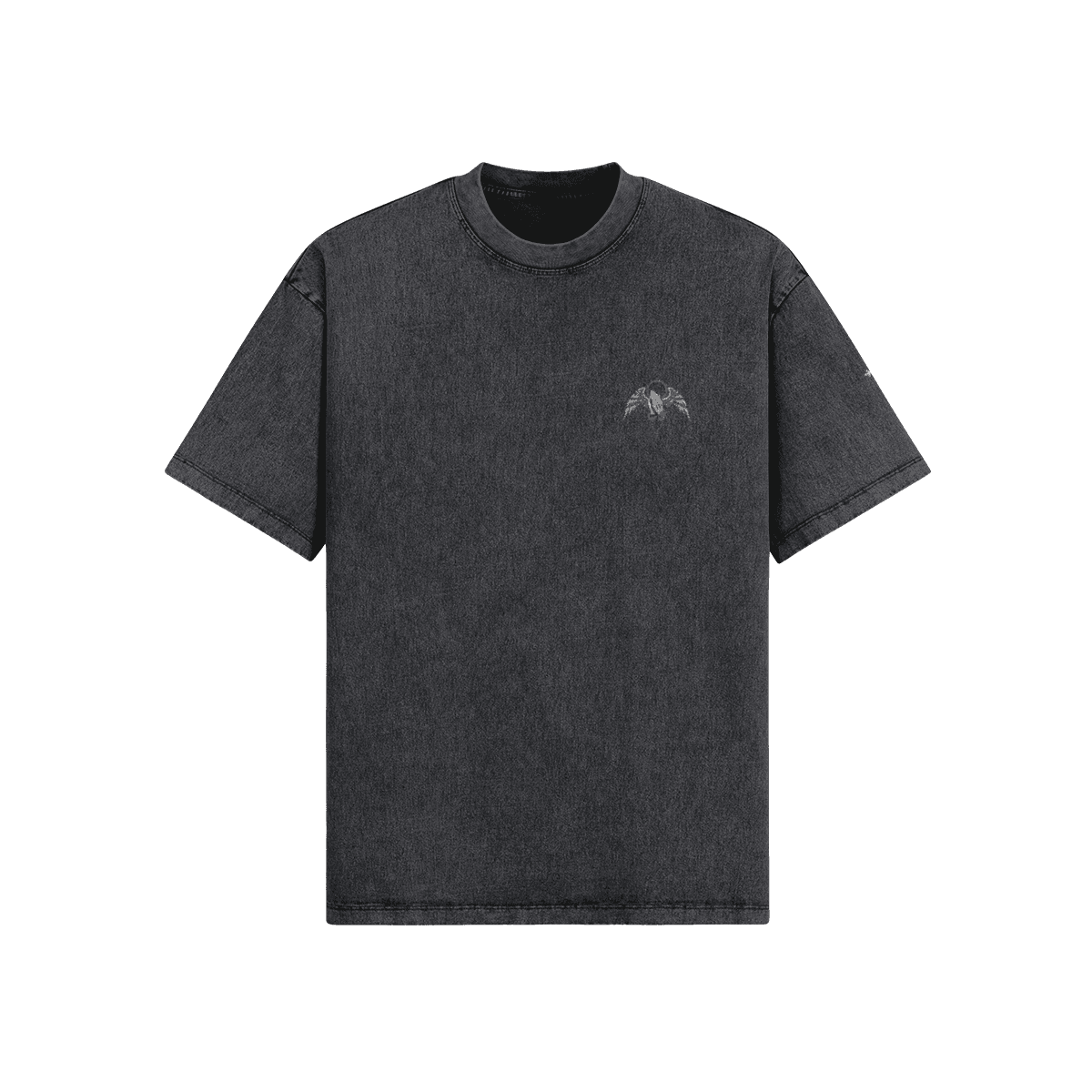 shadow prayer oversized graphic tee front view with embroidered chest emblem