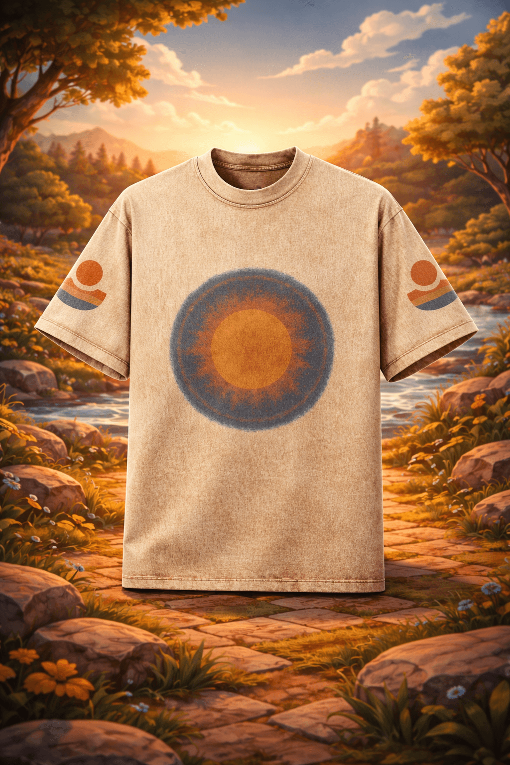 Vintage Beige Oversized Graphic Tee – 100% Cotton Washed T-Shirt