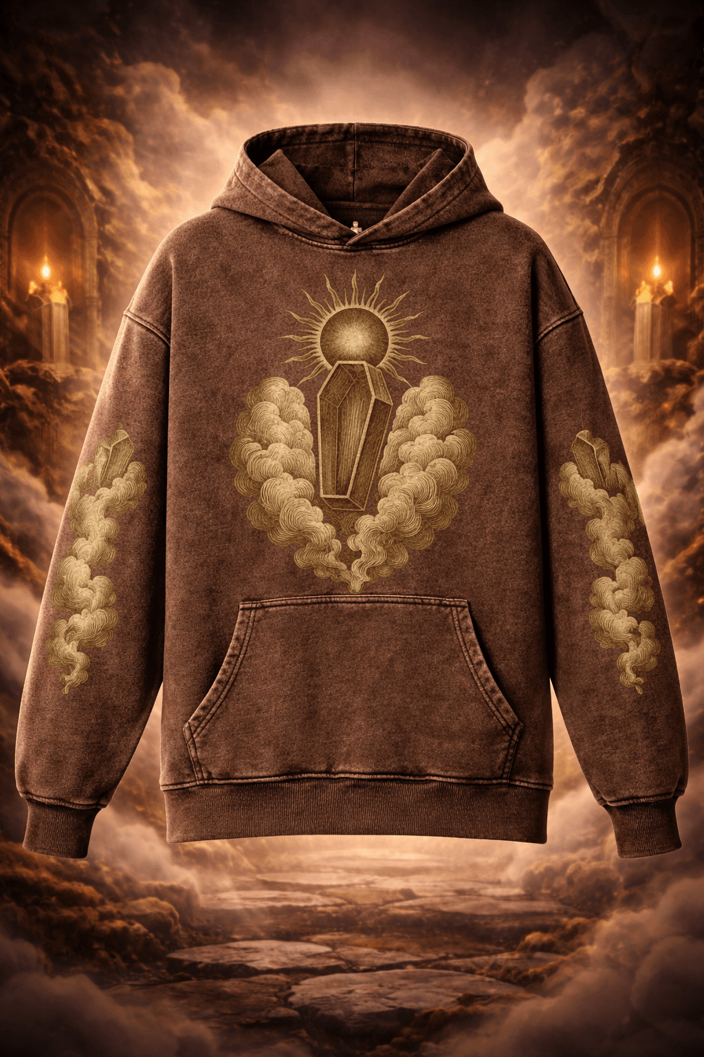 Rebirth Washed Brown Oversized Graphic Hoodie – 100% Cotton Streetwear Pullover