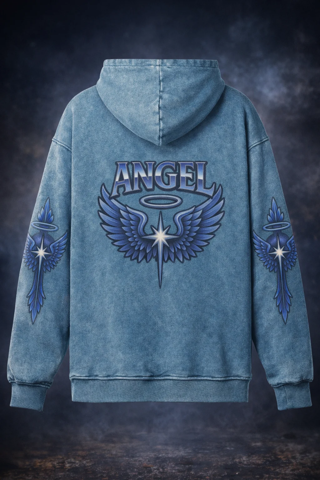 ANGEL Oversized Graphic Hoodie – 100% Cotton Blue Washed Pullover - AIDAN REN product image