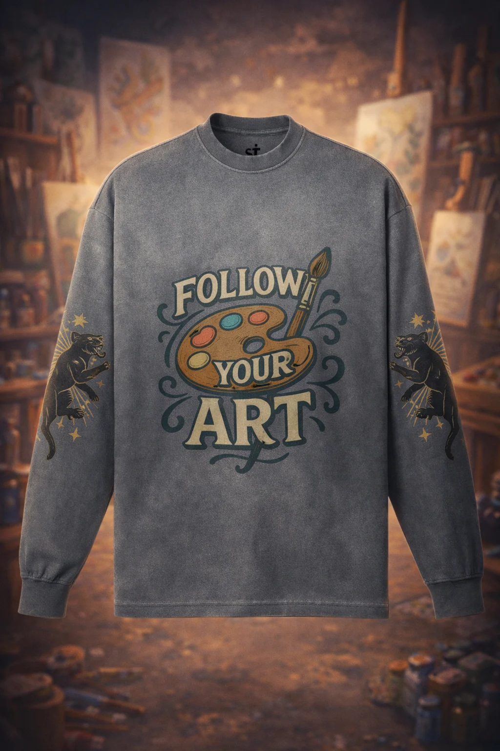 Artflow Graphic Crewneck Sweatshirt – 100% Cotton Grey Oversized Sweatshirt - AIDAN REN product image