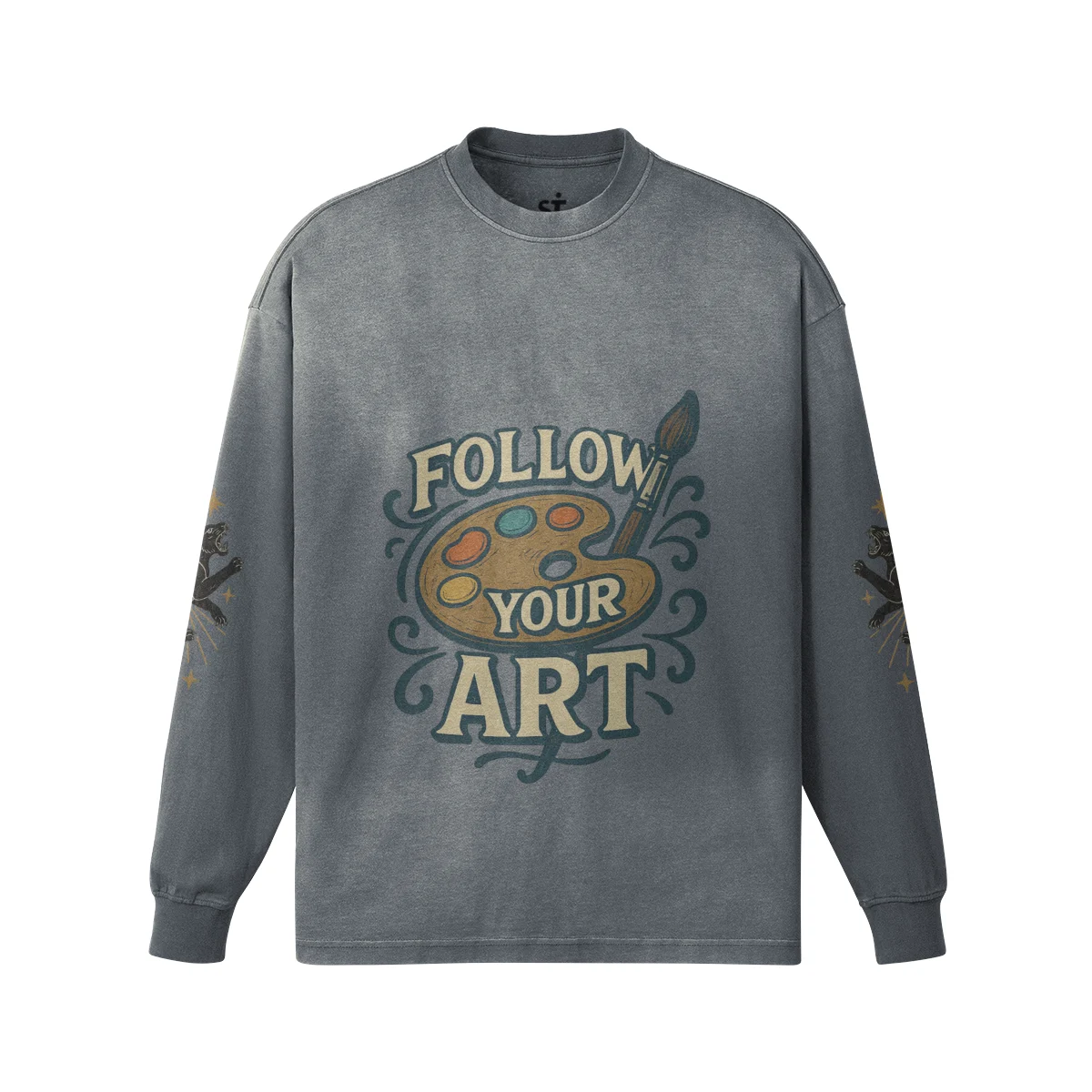 Artflow Graphic Crewneck Sweatshirt – 100% Cotton Grey Oversized Sweatshirt