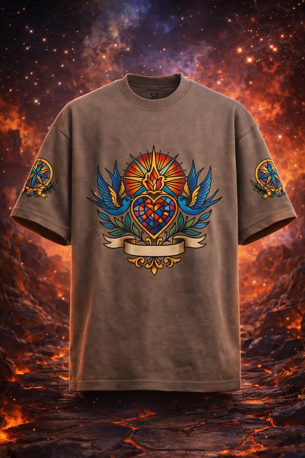ASTRA Oversized Graphic Tee – 100% Cotton Brown Unisex Streetwear T-Shirt - AIDAN REN product image