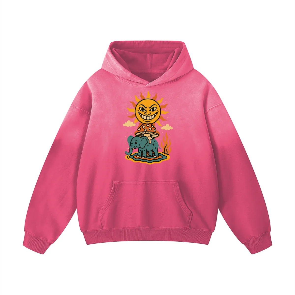 Mystic wizard design printed on front of pink graphic hoodie