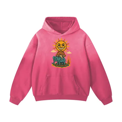 Mystic wizard design printed on front of pink graphic hoodie