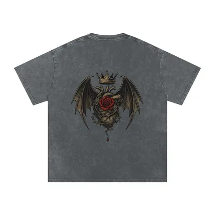Back print of crowned bleeding heart with gothic wings and rose detail – unisex streetwear by Stitro Pirate Gray