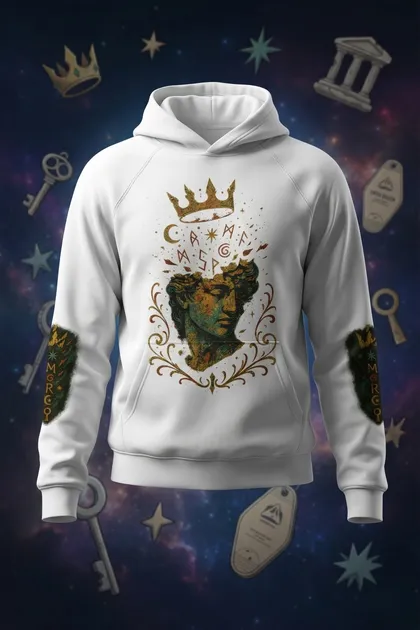 Crownfall Oversized Graphic Hoodie – White 100% Combed Cotton Pullover - AIDAN REN product image