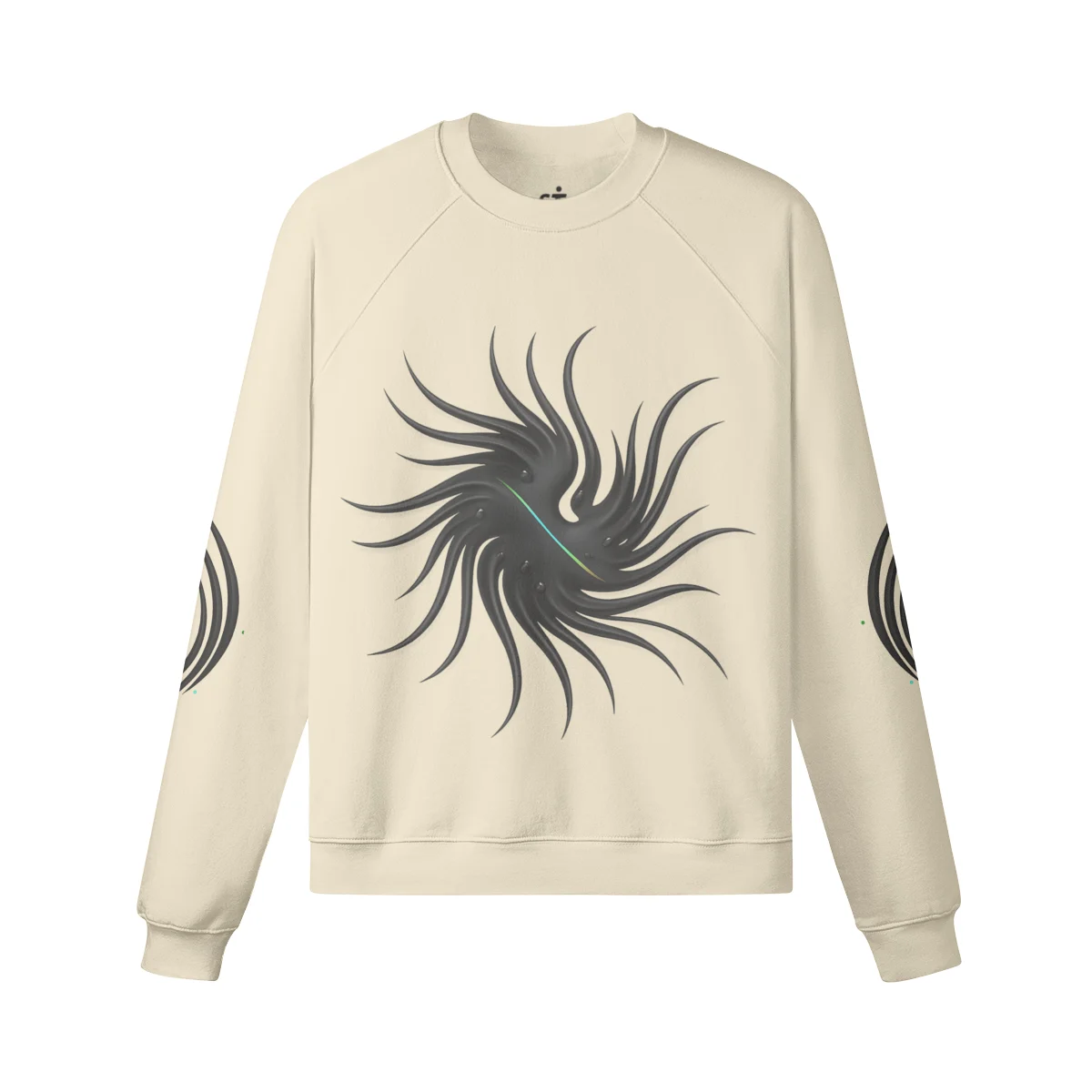 ECLYPSE graphic crewneck sweatshirt front view in apricot with spiral print