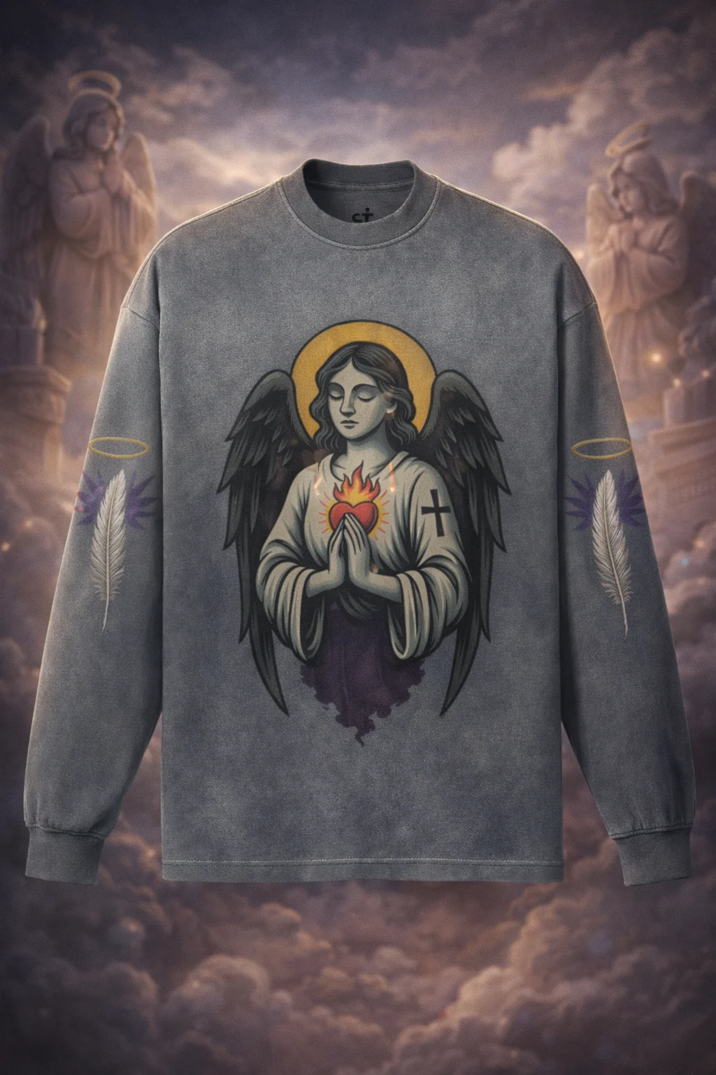 FALLEN GRACE Graphic Crewneck Sweatshirt – 100% Cotton Grey Oversized Sweatshirt - AIDAN REN product image