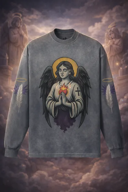 FALLEN GRACE Graphic Crewneck Sweatshirt – 100% Cotton Grey Oversized Sweatshirt - AIDAN REN product image