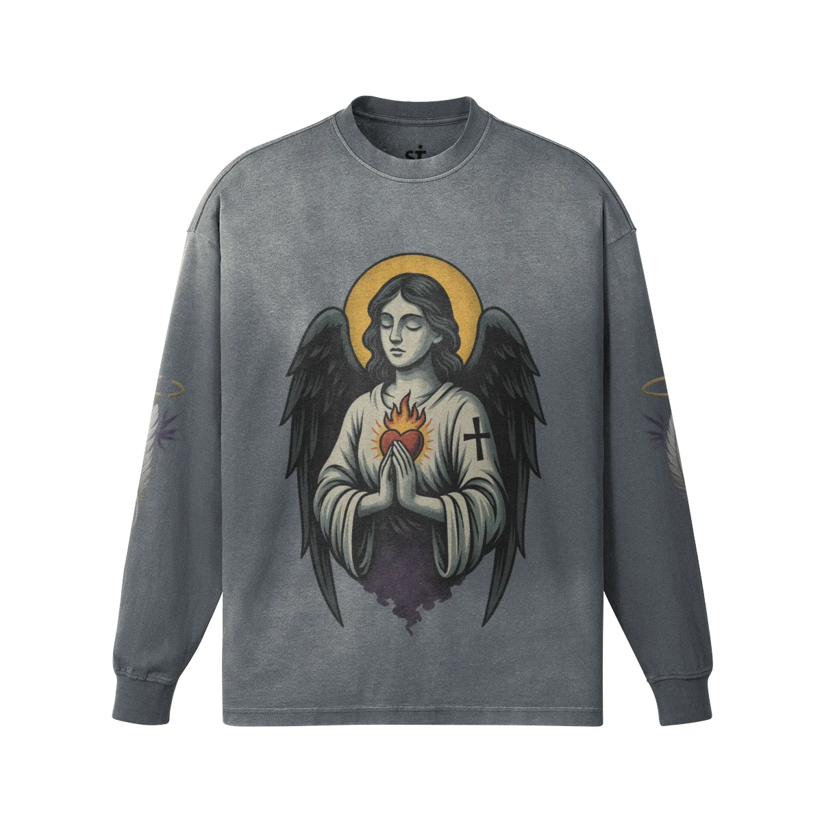 FALLEN GRACE Graphic Crewneck Sweatshirt – 100% Cotton Grey Oversized Sweatshirt