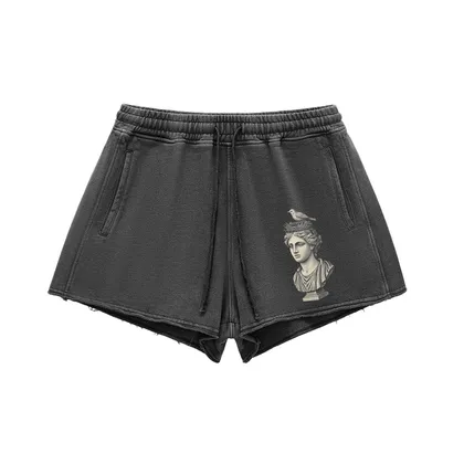 Muse Fragment design printed on black women's cotton shorts - front view