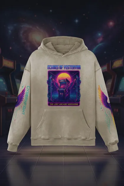 NeoSeraph Oversized Graphic Hoodie – Khaki 100% Cotton Washed Pullover - AIDAN REN product image