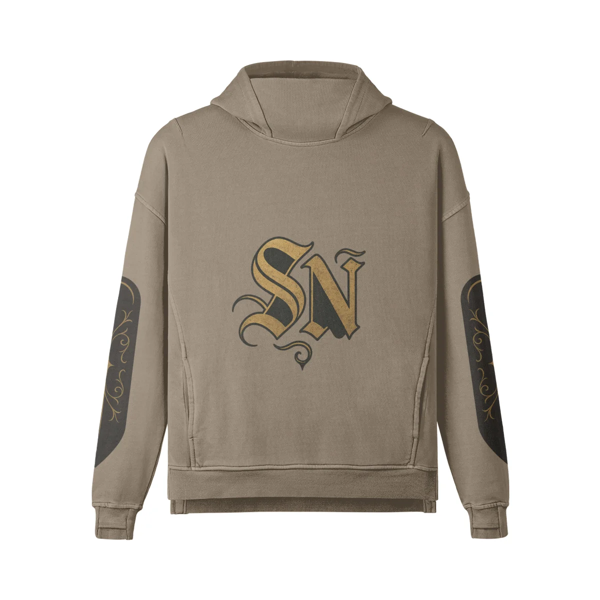 NOX Oversized Graphic Hoodie – 100% Cotton Khaki Turtleneck Pullover