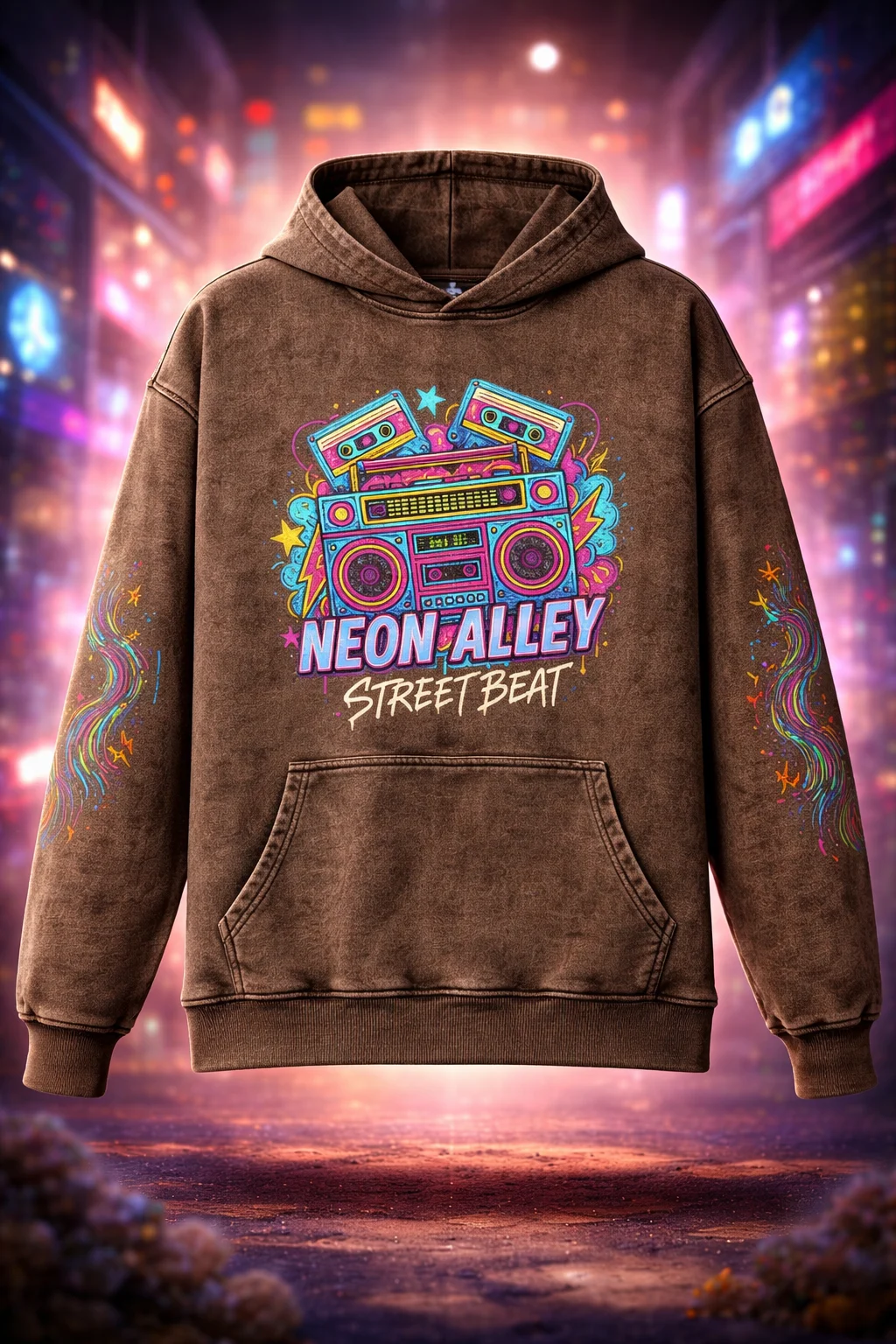 Retro Beat Oversized Graphic Hoodie – 100% Combed Cotton Brown Pullover - AIDAN REN product image