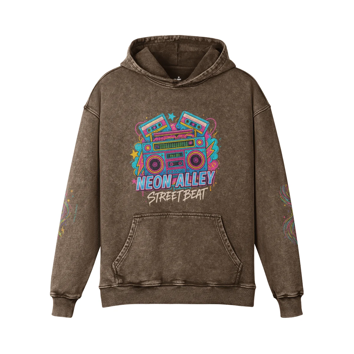 Retro Beat Oversized Graphic Hoodie – 100% Combed Cotton Brown Pullover