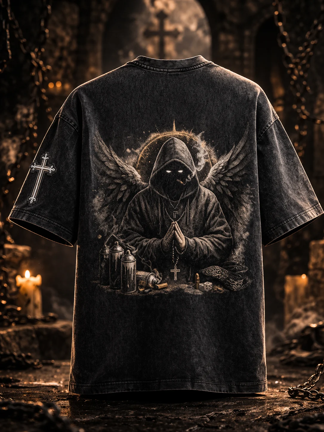 Shadow Prayer Oversized Graphic Tee – Vintage Washed Unisex Streetwear T-Shirt - AIDAN REN product image