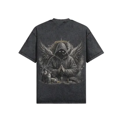 shadow prayer oversized graphic tee back view with large graphic print