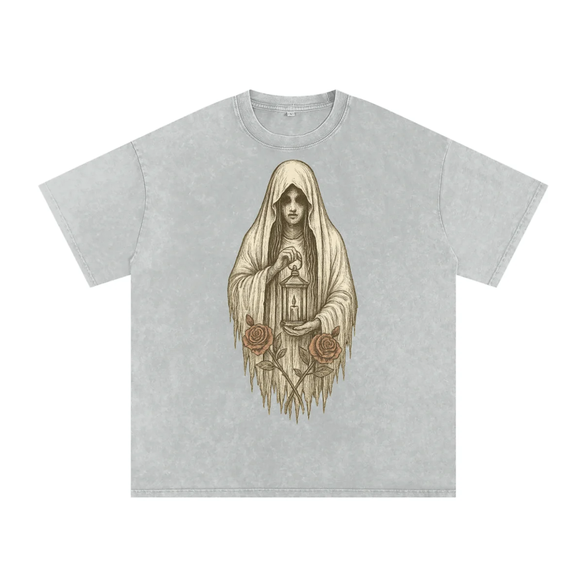 Silent Ember – Washed Black Graphic T-Shirt for Men | Loose Fit Spiritual Streetwear - AIDAN REN product image