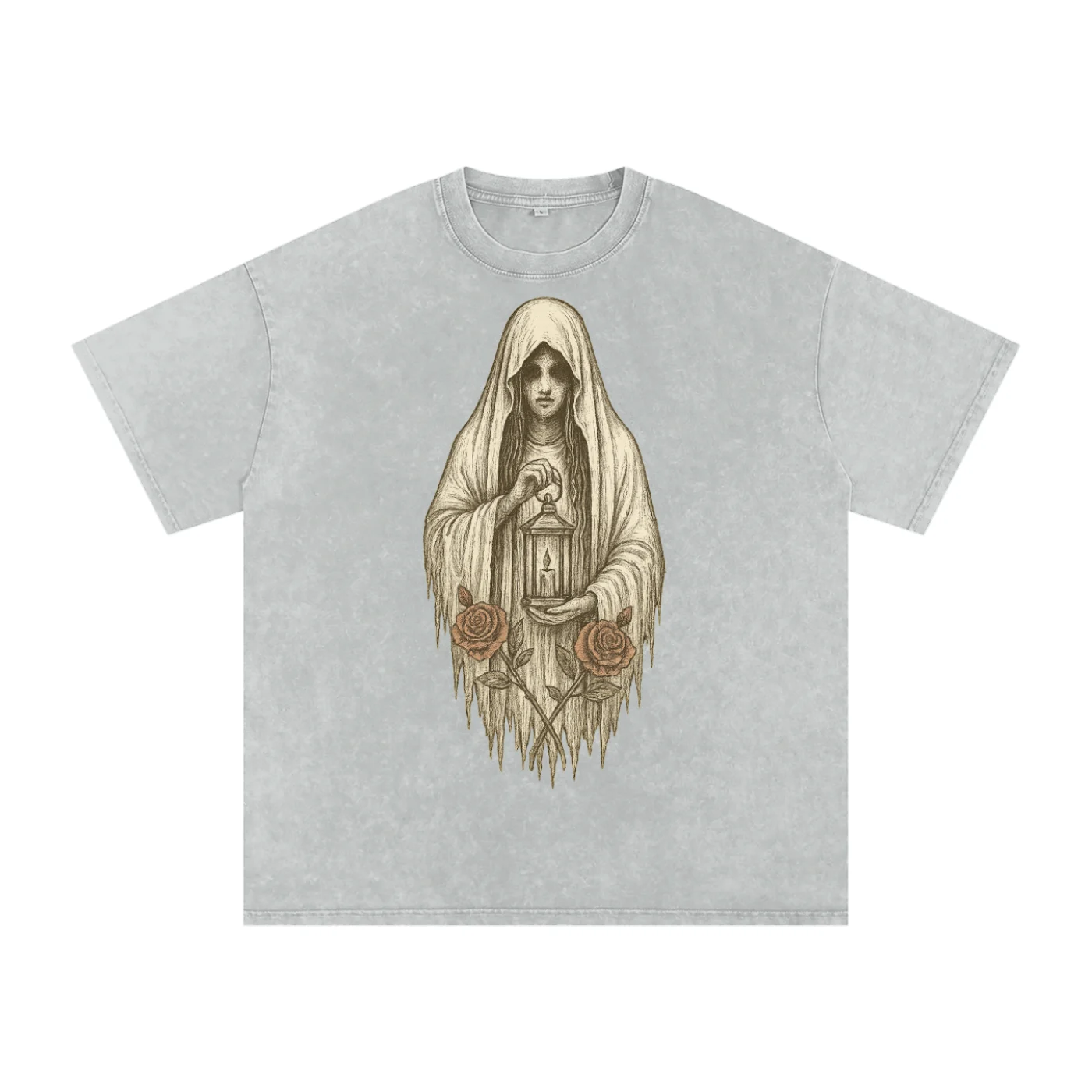 Silent Ember – Washed Black Graphic T-Shirt for Men | Loose Fit Spiritual Streetwear - AIDAN REN product image