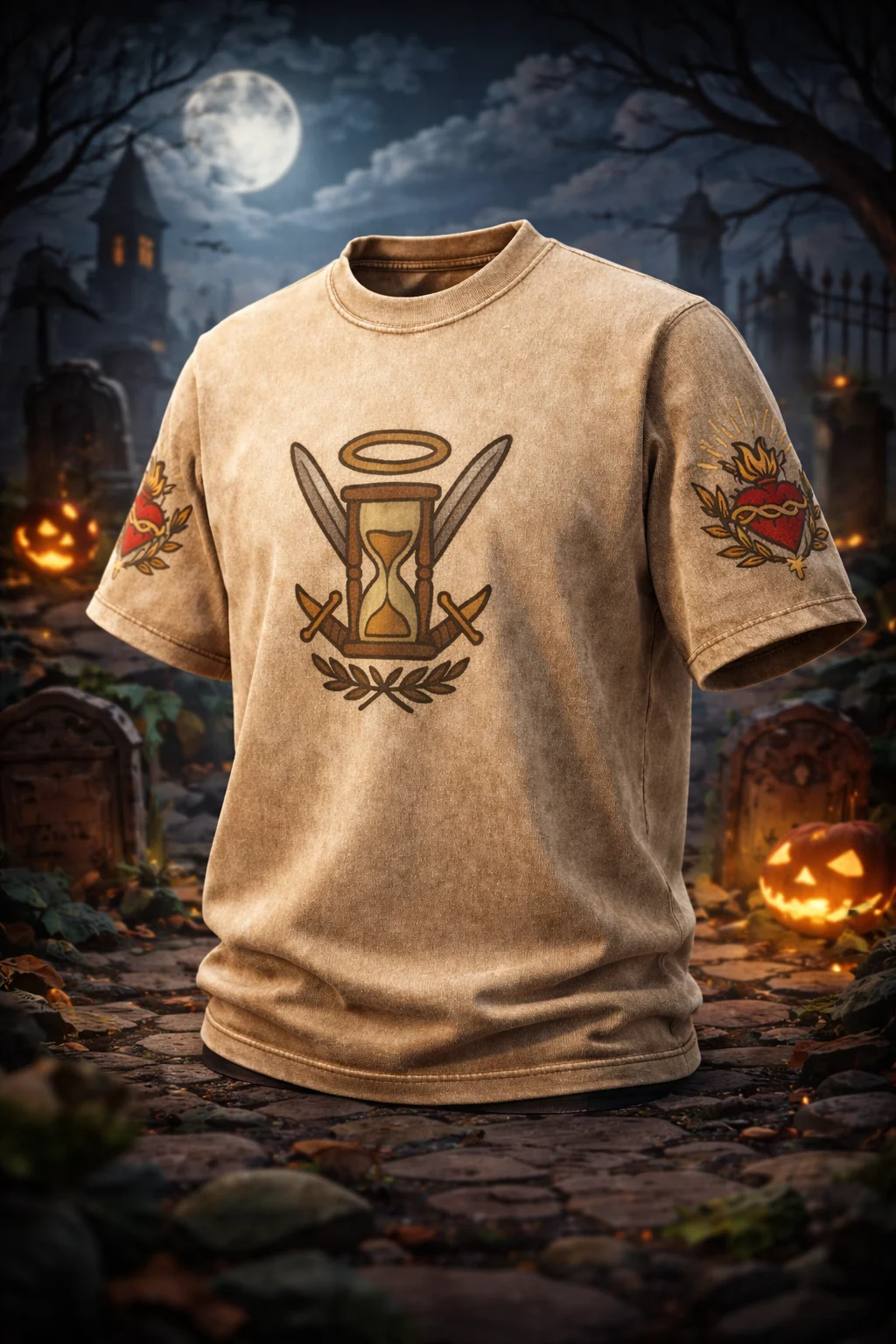VIGIL Oversized Graphic Tee – 100% Cotton Khaki Washed Unisex T-Shirt - AIDAN REN product image