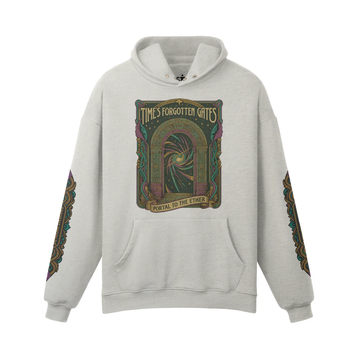 VineSigil Oversized Graphic Hoodie – 100% Cotton Gray Snap Collar Pullover