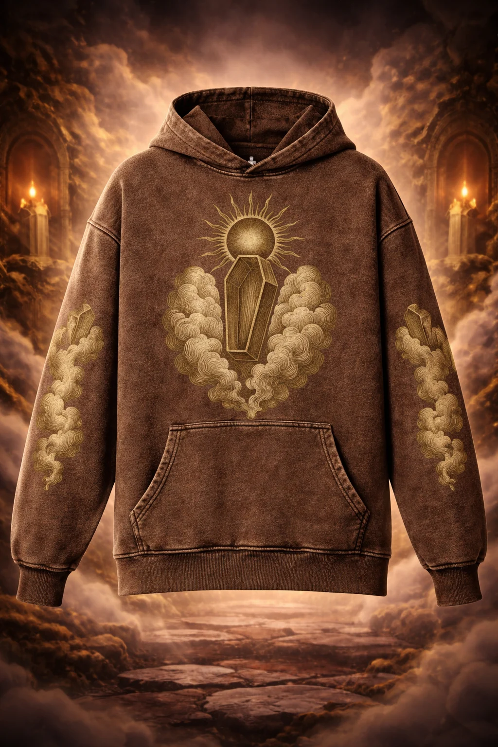 Rebirth Washed Brown Oversized Graphic Hoodie – 100% Cotton Streetwear Pullover - AIDAN REN product image