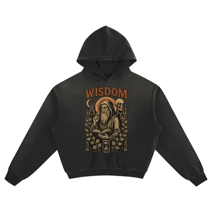 Wisdom Reaper Vintage Hoodie – Washed Black Cotton Streetwear Sweatshirt - AIDAN REN product image